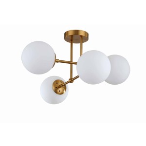 Złota lampa sufitowa wisząca klosze białe kule ROMA 4xE14 