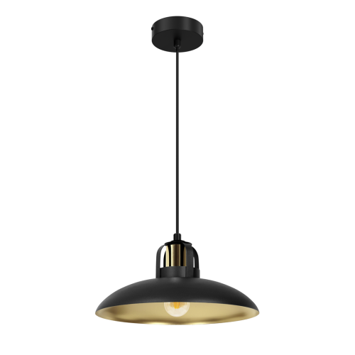 LAMPAMI - lampa glamour, lampa industrialna, lampa nowoczesna wisząca czarna ze złotym