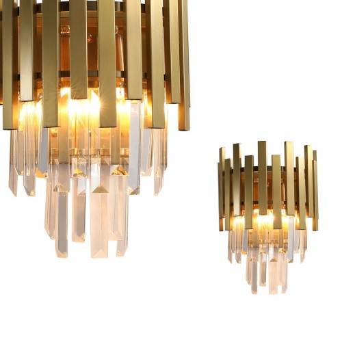 LAMPAMI - kinkiet złoty kryształowy, lampa do salonu, złota lampa ścienna, kinkiet kryształowy
