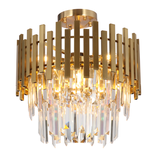 LAMPAMI - lampa złota wisząca, żyrandol do salonu, złota lampa sufitowa, złoty żyrandol kryształowy