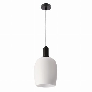 Lampa sufitowa wisząca pojedyncza 1x27 40W WOLKEN czarna klosz biały