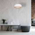 LAMPAMI - biała lampa wisząca drewniana, lampa z drewnem, lampa kuchenna sufitowa, lampa skandynawska