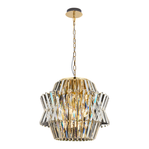 LAMPAMI - lampa złota wisząca, lampa do salonu, złota lampa sufitowa, żyrandol kryształowy