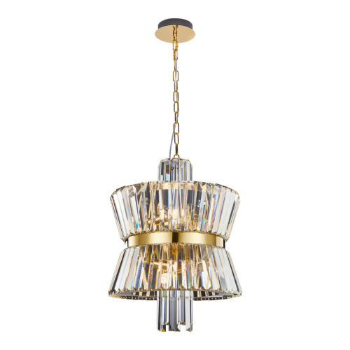 LAMPAMI - lampa złota wisząca, lampa do salonu, złota lampa sufitowa, żyrandol kryształowy