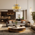 LAMPAMI - lampa złota wisząca, lampa do salonu, złota lampa sufitowa, żyrandol kryształowy