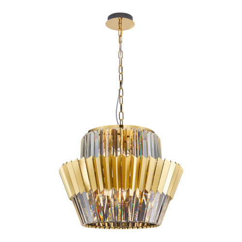 LAMPAMI - lampa złota wisząca, lampa do salonu, złota lampa sufitowa, żyrandol kryształowy
