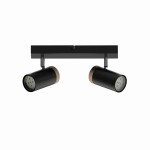 Lampa sufitowa podwójna punktowa czarna z drewnianym 2xGU10 LAGOS spot
