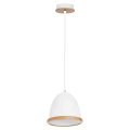 LAMPAMI - biała lampa wisząca drewniana, lampa z drewnem, lampa kuchenna sufitowa, lampa skandynawska