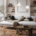 LAMPAMI - biała lampa wisząca drewniana, lampa z drewnem, lampa kuchenna sufitowa, lampa skandynawska