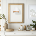 LAMPAMI - biała lampa wisząca drewniana, lampa z drewnem, lampa kuchenna sufitowa, lampa skandynawska