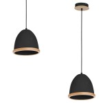 Czarna lampa wisząca pojedyncza z drewnem 1xE27 STUDIO BLACK 