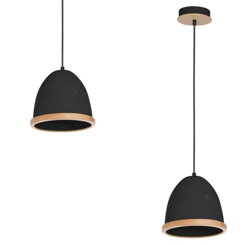 LAMPAMI - czarna lampa wisząca drewniana, lampa z drewnem, lampa kuchenna sufitowa, lampa skandynawska