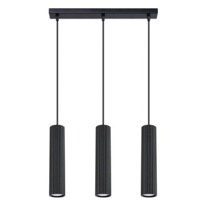 Czarna lampa wisząca potrójna tuby sufitowe ryflowane 3xGU10 KARBON 3L