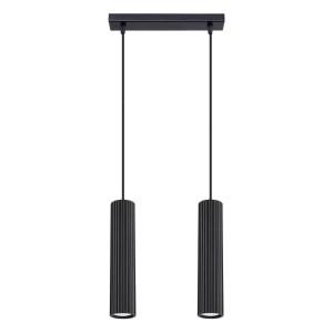 Czarna lampa wisząca podwójna tuby sufitowe ryflowane 2xGU10 KARBON 2 