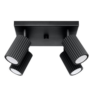 Lampa sufitowa czarna ryflowana 4xGU10 plafon KARBON 4 spot 