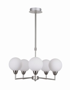 Srebrna lampa sufitowa wisząca klosze białe kule 5xG9 25W LOGOS SATYNA