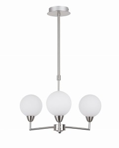 Srebrna lampa sufitowa wisząca klosze białe kule 3xG9 25W LOGOS SATYNA 