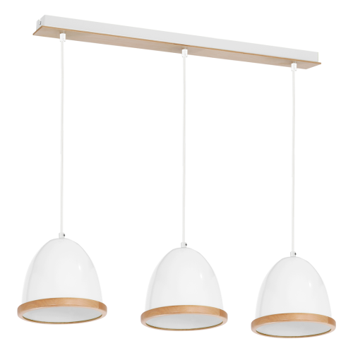 LAMPAMI - biała lampa wisząca drewniana, lampa z drewnem, lampa kuchenna sufitowa, lampa skandynawska