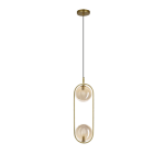 Lampa wisząca złota 140 cm 2xG9 klosze szklane kule bursztynowe CORDEL 