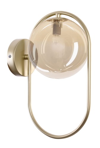 LAMPAMI - złoty kinkiet nowoczesny, lampa glamour, złoty kinkiet klosz kula szklana kolor amber