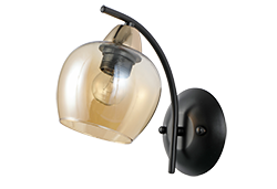 LAMPAMI - czarny kinkiet nowoczesny, lampa glamour, czarny kinkiet klosz kula szklana kolor amber