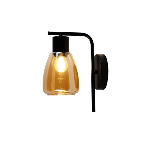 LAMPAMI - czarny kinkiet nowoczesny, lampa glamour, czarny kinkiet klosz kula szklana kolor amber