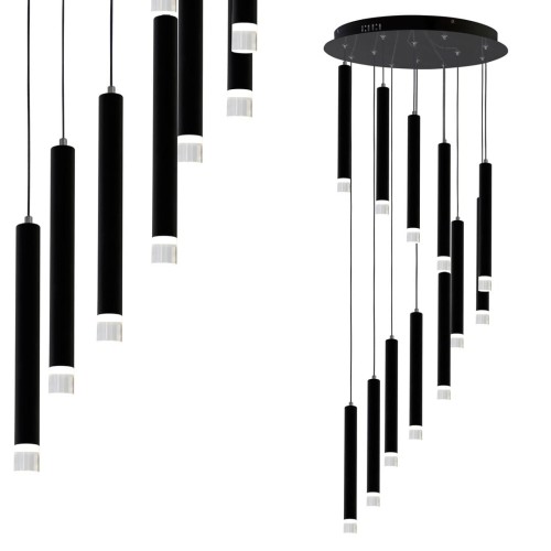 LAMPAMI - lampa ledowa wisząca, czarna lampa do salonu, żyrandol do salonu nowoczesny, czarny żyrandol nowoczesny CARBON 12W LED