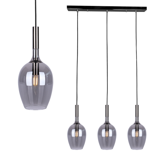 LAMPAMI - lampa wisząca dymiona, lampa do salonu, lampa wisząca potrójna, lampa nad stół LUGANO SMOKED