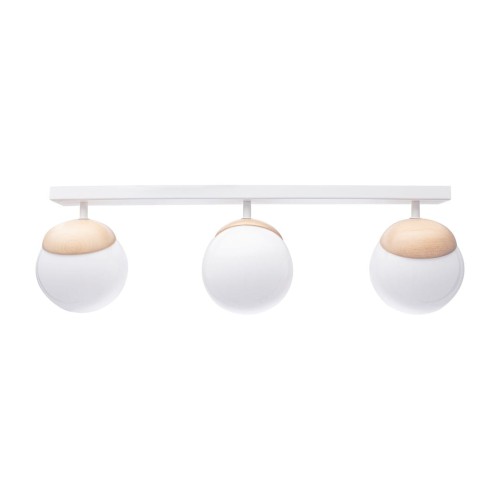LAMPAMI - lampa sufitowa do salonu klosze białe kule, lampa sufitowa z drewnem do salonu, lampa nad stół, lampa szklane kule SFERA WOOD