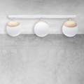 LAMPAMI - lampa sufitowa do salonu klosze białe kule, lampa sufitowa z drewnem do salonu, lampa nad stół, lampa szklane kule SFERA WOOD