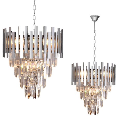 LAMPAMI - ekskluzywna lampa wisząca, żyrandol do salonu, żyrandol nowoczesny, srebrny żyrandol kryształowy ASPEN II CHROME