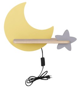 Lampa do pokoju dziecka kinkiet ścienny MOON 5W LED KIDS z przewodem i włącznikiem złoty z szarym