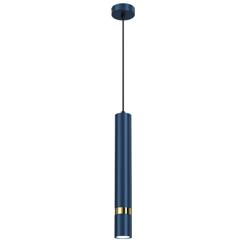 LAMPAMI - lampa tuba sufitowa wisząca pojedyncza, niebieska lampa wisząca nowoczesna, niebieska lampa wisząca do sypialni, lampa nad wyspę JOKER NAVY BLUE/GOLD