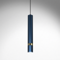 LAMPAMI - lampa tuba sufitowa wisząca pojedyncza, niebieska lampa wisząca nowoczesna, niebieska lampa wisząca do sypialni, lampa nad wyspę JOKER NAVY BLUE/GOLD