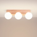 LAMPAMI - lampa drewniana klosze białe kule, lampy szklane kule nowoczesne, lampa sufitowa z drewna, plafon sufitowy BULBO 3 naturalne drewno