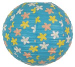 Błękitny abażur papierowy kokon kula 35 cm kwiatki