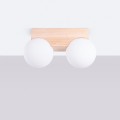 LAMPAMI - lampa drewniana klosze białe kule, lampy szklane kule nowoczesne, lampa sufitowa z drewna, plafon sufitowy BULBO 2 naturalne drewno