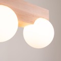 LAMPAMI - lampa drewniana klosze białe kule, lampy szklane kule nowoczesne, lampa sufitowa z drewna, plafon sufitowy BULBO 2 naturalne drewno
