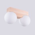 LAMPAMI - lampa drewniana klosze białe kule, lampy szklane kule nowoczesne, lampa sufitowa z drewna, plafon sufitowy BULBO 2 naturalne drewno