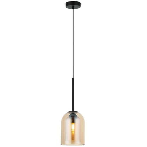 LAMPAMI - lampa wisząca pojedyncza, lampa nad stół bursztynowa, lampa wisząca czarna, lampa do sypialni wisząca bursztynowa ELARIS