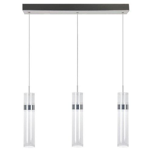 LAMPAMI - tuba ryflowana, lampa wisząca srebrna, lampa ledowa do salonu, lampa nad stół , lampa nad wyspę kuchenną Ambiente 3LED CCT