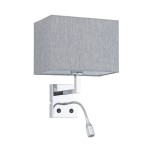 Klasyczny kinkiet na ścianę z wyłącznikiem i doświetlaczem szary modern classic 1xE27 HOTEL MOOD LED chrom 