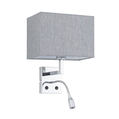 LAMPAMI - szary kinkiet hotelowy, kinkiet do sypialni, klasyczny kinkiet ścienny z włącznikiem, kinkiet do salonu - HOTEL MOOD LED NOWODVORSKI