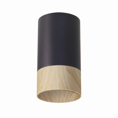 LAMPAMI - lampa czarna z drewnem, lampa sufitowa czarna, tuba sufitowa czarna, lampa kuchenna punktowa CONTI