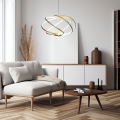 LAMPAMI - żyrandol nowoczesny ledowy, lampa wisząca złota, żyrandol do salonu, żyrandol nowoczesny złoty, złota lampa wisząca Kandor złota LED CCT