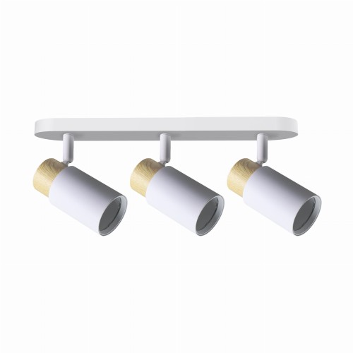 LAMPAMI - potrójna lampa spot, lampa przysufitowa, lampa sufitowa biała regulowana z drewnem CLARO