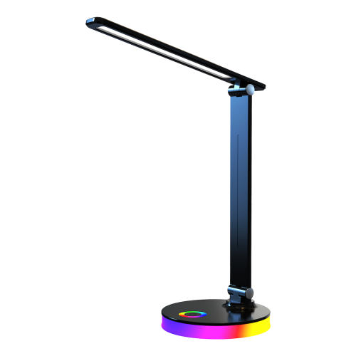 LAMPAMI - czarna lampka biurkowa, lampka do gabinetu, lampka stojąca na biurko, lampka nowoczesna ledowa, lampka biurkowa Bruno Czarny 5W LED RGB
