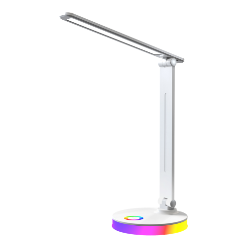 LAMPAMI - biała lampka biurkowa, lampka do gabinetu, lampka stojąca na biurko, lampka nowoczesna ledowa, lampka biurkowa Bruno biały 5W LED RGB