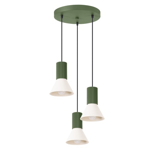LAMPAMI - lampa wisząca nowoczesna, lampa nad stół do jadalni, lampa sufitowa wisząca potrójna, żyrandol nad stół ESTRIA 3P beżowa/zielona oliwka