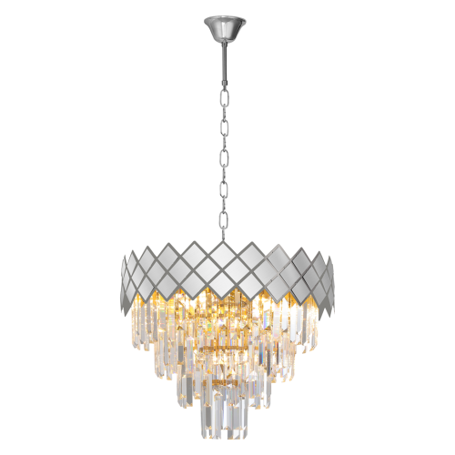 LAMPAMI - żyrandol do salonu, stylowy żyrandol do salonu z kryształkami, żyrandol sufitowy, żyrandol nad stołem, żyrandol nowoczesny, żyrandol glamour CARISMA CHROME 9xE14